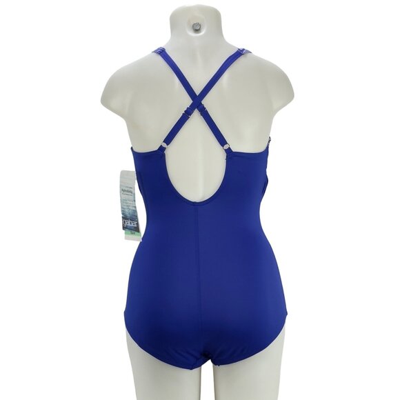 GABOR Women's Swimsuit 1 Piece Blue White Geometric Hydrofinity Fabric Size 8 - Picture 2 of 9
